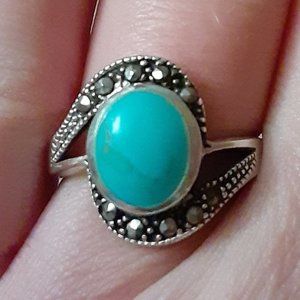 Faux turquoise and Marcasite sterling silver ring